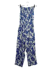 Vorschaubild 1 von Magnifaïk Damen Jumpsuit S/M Blau Weiß Bandeau Floral Baumwolle