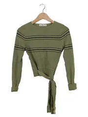 Vorschaubild 1 von Damen Pullover Gr. 38/M Grün Gestreift Langarm Casual Rippstrick