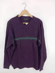 Vorschaubild 2 von Herren Pullover Gr. 42 Lila V-Ausschnitt Rippstrick Streifen