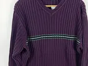 Vorschaubild 3 von Herren Pullover Gr. 42 Lila V-Ausschnitt Rippstrick Streifen