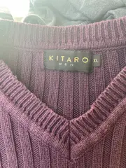 Vorschaubild 4 von Herren Pullover Gr. 42 Lila V-Ausschnitt Rippstrick Streifen