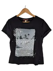 Vorschaubild 1 von Damen T-Shirt Schwarz Grafik-Print Palmen Gr. M