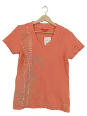 Vorschaubild 1 von Damen T-Shirt V-Ausschnitt Gr. 42 XL Orange Grafik Print Sport