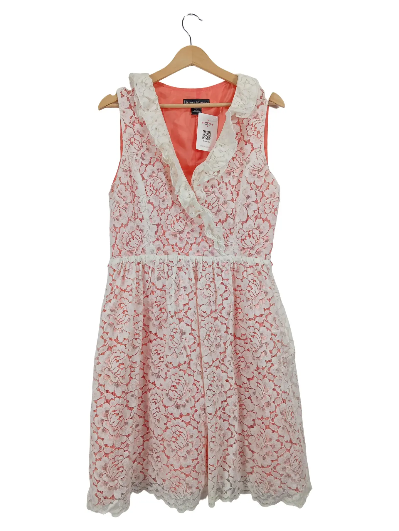 JESSICA HOWARD Damen Cocktailkleid Spitze Weiß Gr. 44/XXL Elegant Ärmellos