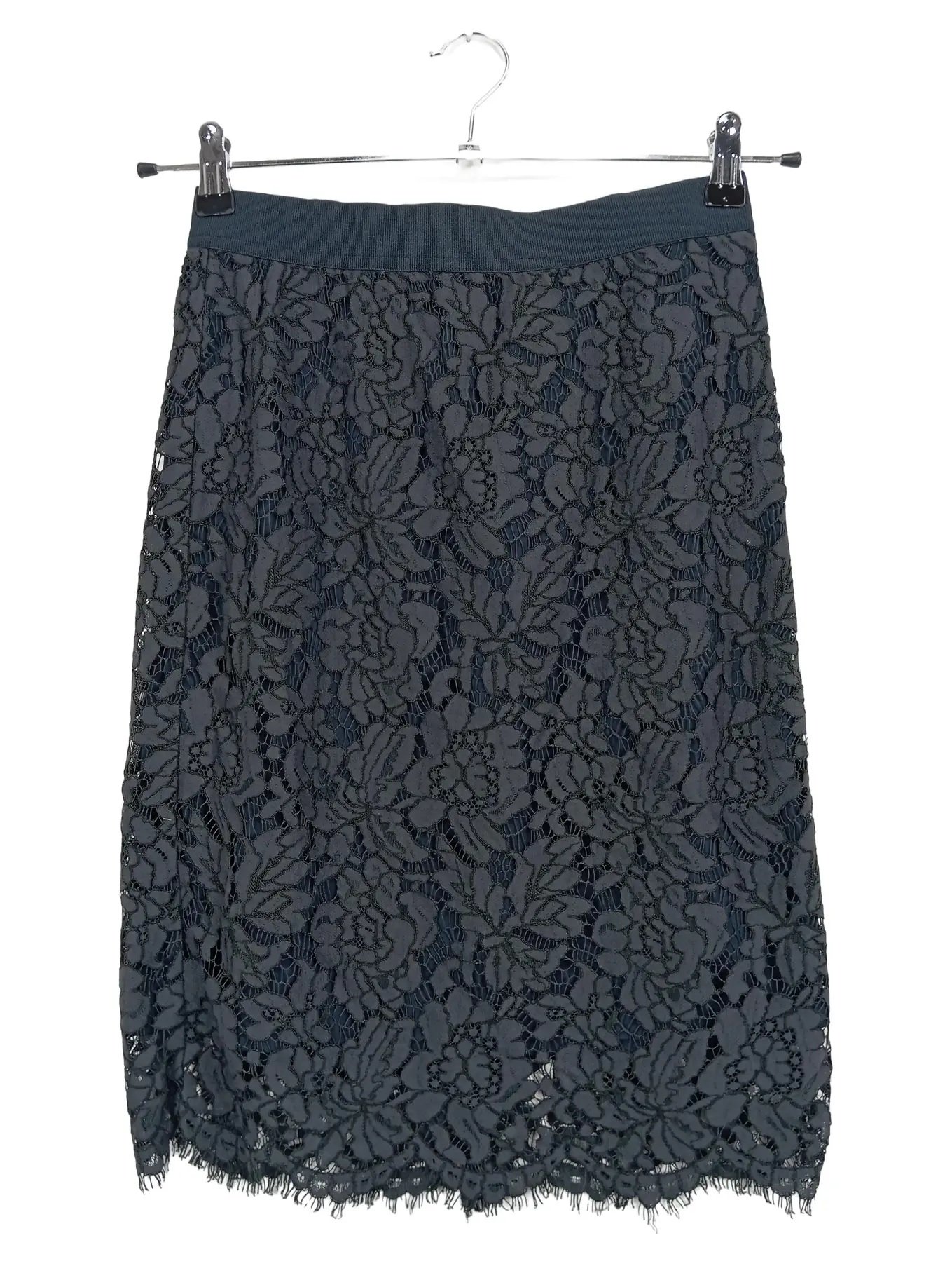 TOMMY HILFIGER Bleistiftrock Damen Gr. 36/S Dunkelblau Spitze Elegant Midi