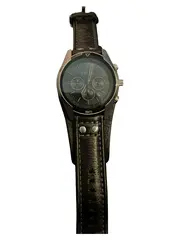 Vorschaubild 1 von Herren Armbanduhr Schwarz Leder Casual Chronograph Uhr