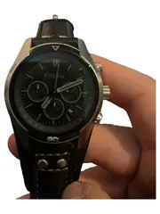 Vorschaubild 2 von Herren Armbanduhr Schwarz Leder Casual Chronograph Uhr