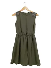 Vorschaubild 1 von Damen festliches Kleid Gr. 34 Oliv Elegant mit Perlenbesatz