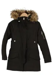 Vorschaubild 1 von Damen Parka Winterjacke XS 34 Schwarz Kapuze Fellbesatz