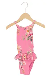 Vorschaubild 1 von Kinder Badeanzug Gr. 80 Rosa Blumenmuster Rüschen Farbenfroh Mädchen