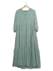 Vorschaubild 1 von Damen Sommerkleid Gr. 34 Grün Blumenmuster Maxikleid Casual Romantisch
