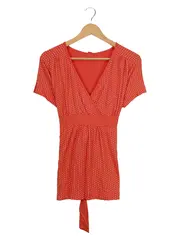 Vorschaubild 1 von Damen Bluse Gr. 40 Rot mit Punkten Casual Viskose Kurzarm