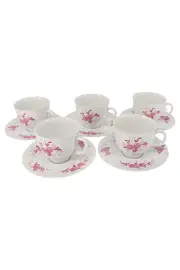 Vorschaubild 1 von Tasse und Unterteller Set 5x Weiß Blumen Porzellan Klassisch