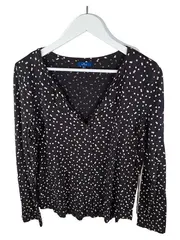 Vorschaubild 1 von Damen Langarmshirt Schwarz Gepunktet Gr. S V-Ausschnitt