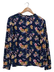 Vorschaubild 2 von Damen Bluse 36/S Blau Blumenmuster Bohemian Langarm