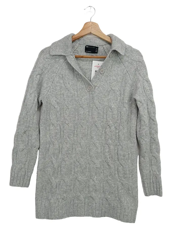 ASOS Damen Pullover Grau Zopfstrickmuster 36/S Klassisch Elegant