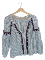 Vorschaubild 1 von Damen Bluse gestreift mit Bommeln Gr. 36/S Mehrfarbig Baumwolle Casual