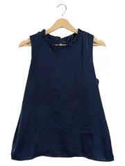 Vorschaubild 1 von Damen Top Ärmellos Gr. 38 M Blau Rüschenkragen Polyester