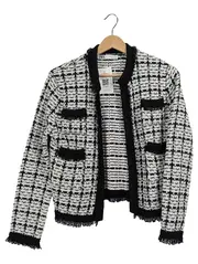 Vorschaubild 1 von Damen Blazer Kariert Tweed Gr. 36/S Elegant Schwarz Business Fransen