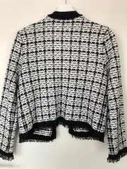 Vorschaubild 2 von Damen Blazer Kariert Tweed Gr. 36/S Elegant Schwarz Business Fransen
