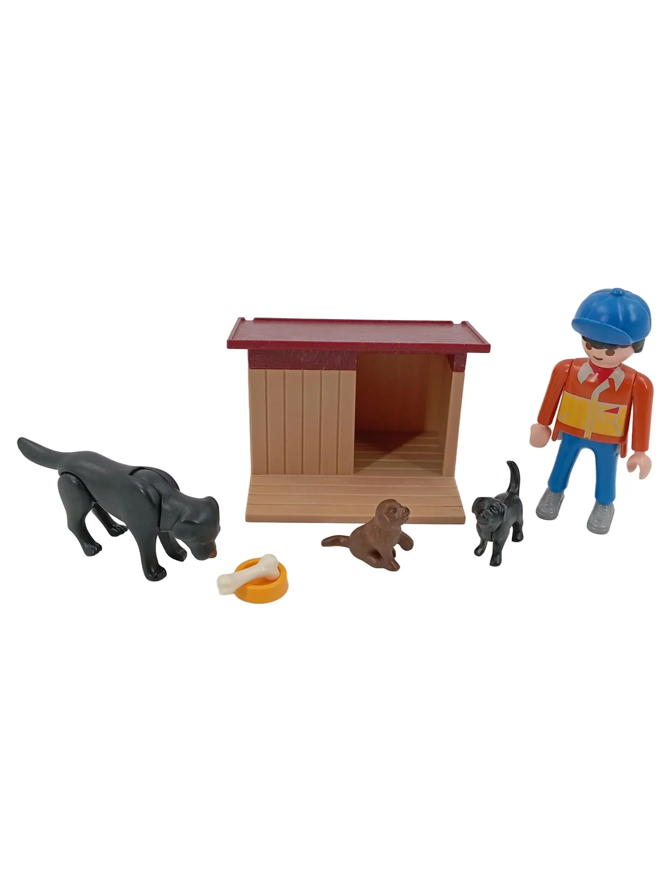 PLAYMOBIL Spielfiguren-Set Junge mit Hunden Hundehütte Futternapf Mehrfarbig