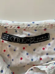 Vorschaubild 5 von TRF Damen Bluse Gr. 36/M Weiß Gepunktet Kurzarm Bubikragen