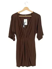 Vorschaubild 1 von bobiBLACK Damen Jerseykleid Braun Gr. S V-Ausschnitt Casual