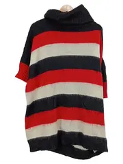 Vorschaubild 1 von Damen Pullover Rollkragen Gestreift Mohair Mix Gr. L Rot Schwarz