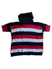 Vorschaubild 2 von Damen Pullover Rollkragen Gestreift Mohair Mix Gr. L Rot Schwarz