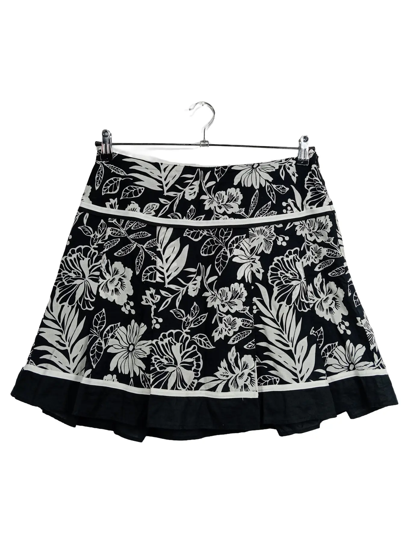 ESPRIT Damen Faltenrock Gr. 40 Blumenmuster Schwarz Weiß Casual Sommer