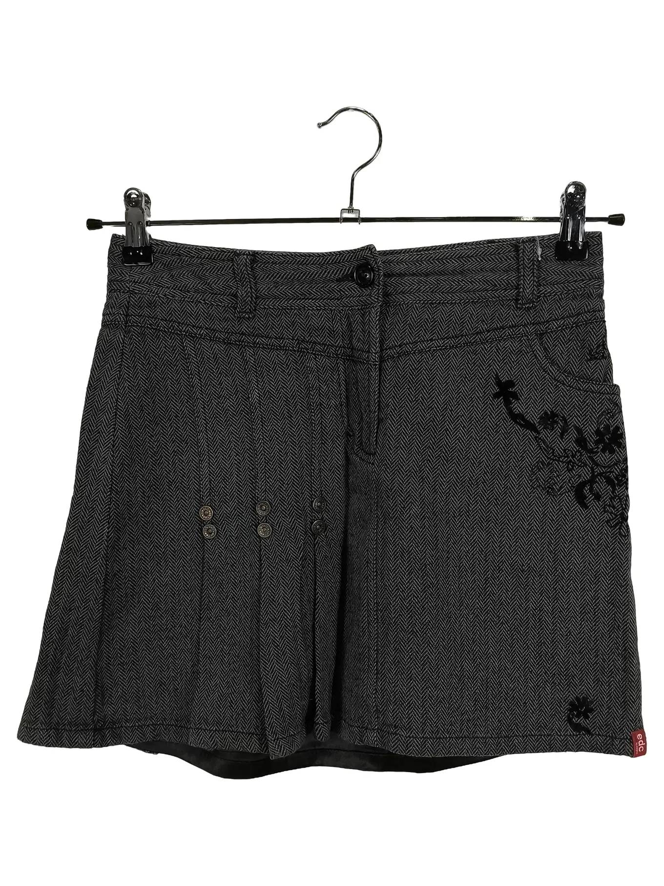 EDC BY ESPRIT EDC Damen Faltenrock Minirock Fischgrätenmuster Grau Gr. 34 XS