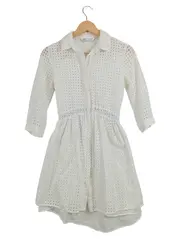 Vorschaubild 1 von Damen Blusenkleid Weiß Lochmuster 3/4 Arm Gr. 36/S Sommer