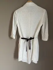 Vorschaubild 2 von Damen Blusenkleid Weiß Lochmuster 3/4 Arm Gr. 36/S Sommer