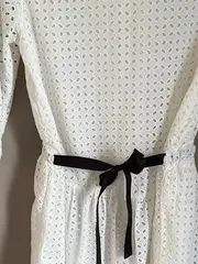 Vorschaubild 5 von Damen Blusenkleid Weiß Lochmuster 3/4 Arm Gr. 36/S Sommer