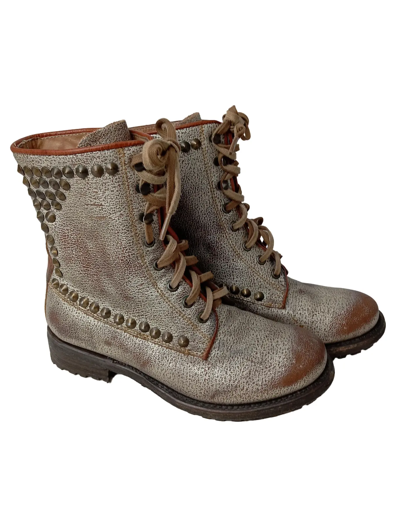 ASH Damen Schnürschuhe Gr. 39 Grau Nieten Boots Vintage Look