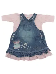Vorschaubild 1 von Baby Mädchen Jeanskleid Latzkleid Set Langarmshirt Blau Rosa Gr. 56