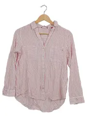 Vorschaubild 1 von Hemdbluse Damen Gr. 36 Weiß Rot Gestreift Viskose Casual