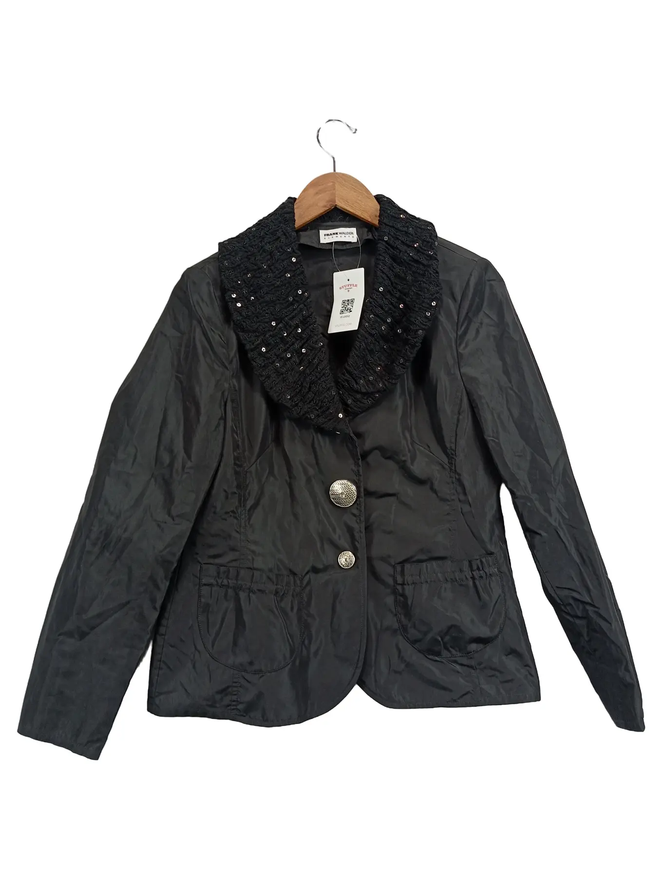 FRANK WALDER Damen Blazer Gr. 38 Schwarz Elegant Pailletten