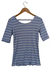 Vorschaubild 1 von Damen T-Shirt Gr. M Blau Gestreift Rückenausschnitt