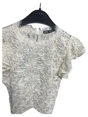 Vorschaubild 3 von Damen Bluse Beige Spitze Rüschen Gr. 38/M Feminin Elegant Romantisch