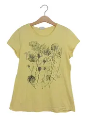 Vorschaubild 1 von Kinder T-Shirt Gr. 164 Gelb Kurzarm Baumwolle Blumen Schriftzug