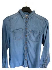 Vorschaubild 2 von Hemdbluse Damen Blau Lyocell Langarm Gr. 36/S Casual Uni