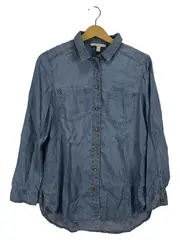 Vorschaubild 1 von Hemdbluse Damen Blau Lyocell Langarm Gr. 36/S Casual Uni