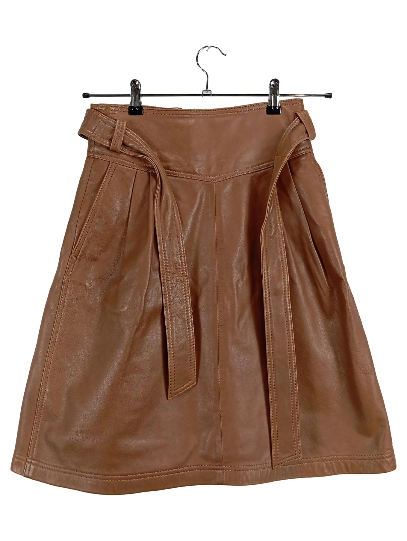 MASSIMO DUTTI Damen Lederrock Gr. 36/S Braun Elegant Midirock