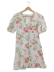 Vorschaubild 1 von Damen Sommerkleid Gr. S Weiß Blumenmuster Feminin