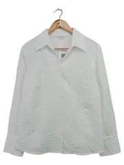 Vorschaubild 1 von Damen Bluse Gr. 44/L Weiß Klassisch Elegant Strukturmuster Langarm