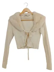 Vorschaubild 1 von Damen Strickjacke Kunstpelzkragen Beige Gr. 38/M Elegant