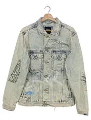 Vorschaubild 1 von Damen Jeansjacke Blau 40/M Streetwear Acid Wash Schriftzug Jacke