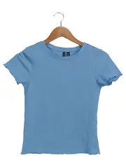 Vorschaubild 1 von Damen T-Shirt Rippstrick Basic Casual Blau Gr. 34/XS