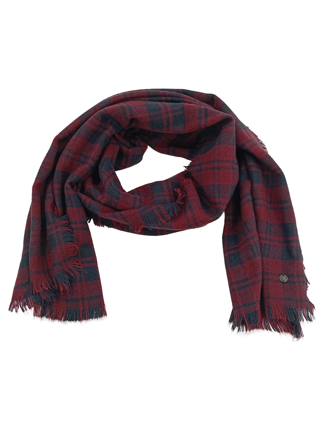 MUSTANG Damen Schal Rot Kariert Polyacryl 180x60 cm Fransen Casual